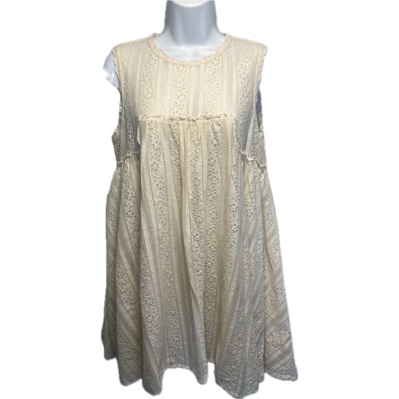 Free People Tops - Free People Ivory Sleeveless Lined Floral Lace Baby Doll Tent Dress Empire Waist